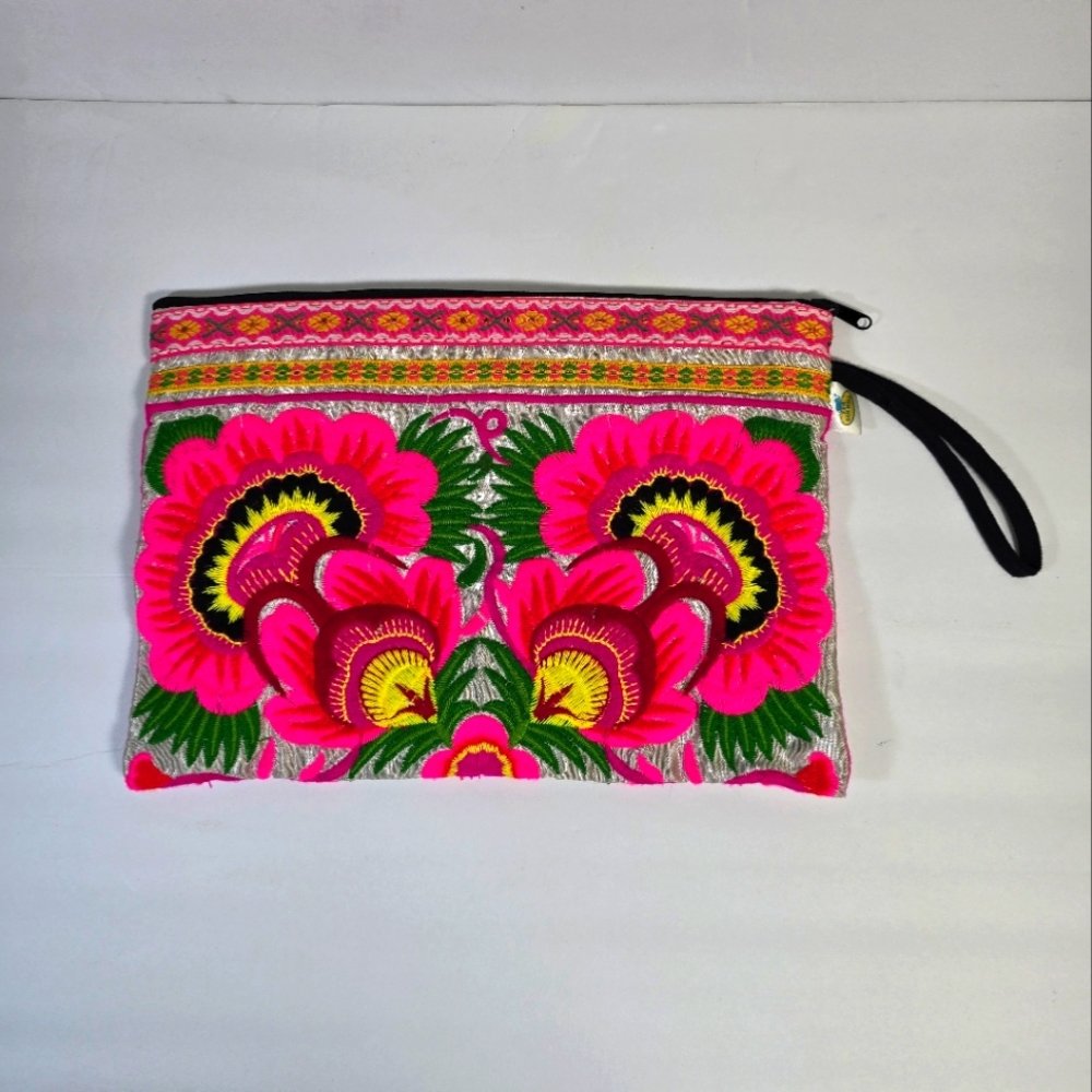Sam Well Embroidered Floral Clutch Makeup Bag Travel Pouch